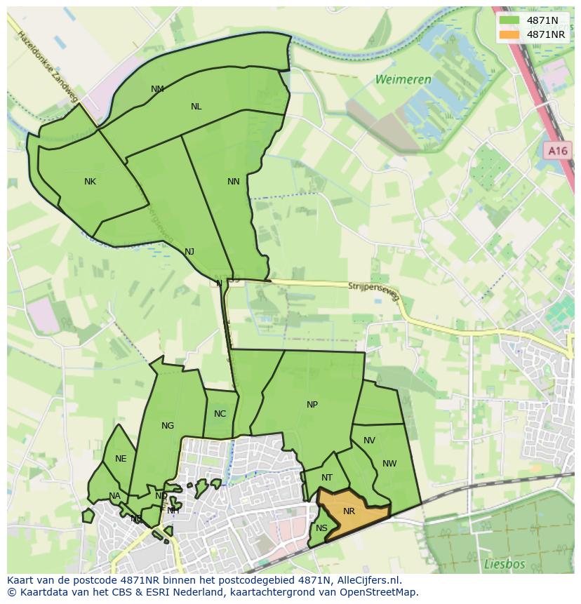 Afbeelding van het postcodegebied 4871 NR op de kaart.
