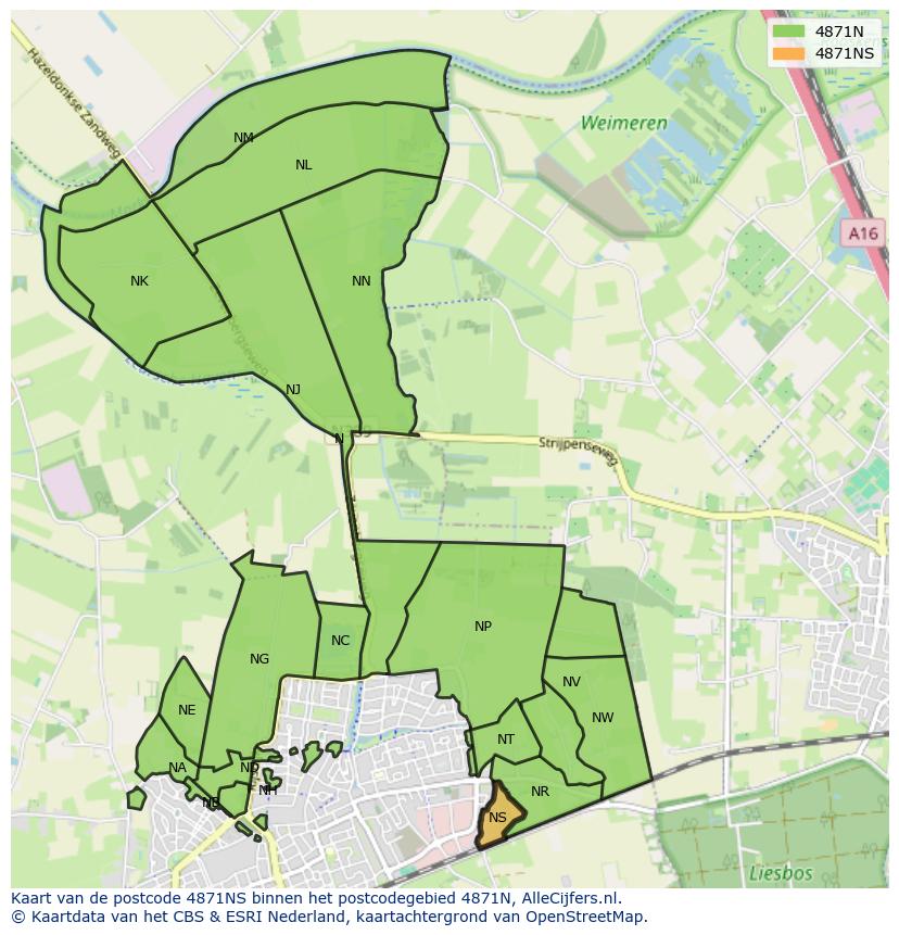 Afbeelding van het postcodegebied 4871 NS op de kaart.