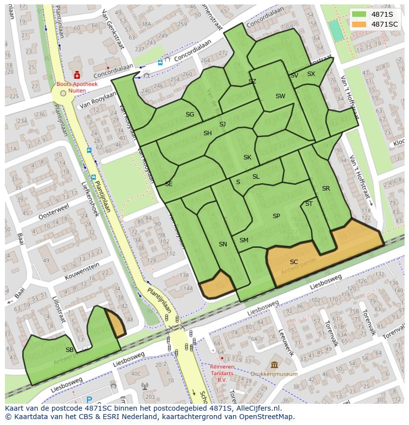Afbeelding van het postcodegebied 4871 SC op de kaart.