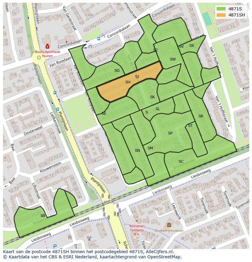 Afbeelding van het postcodegebied 4871 SH op de kaart.