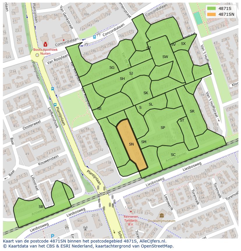 Afbeelding van het postcodegebied 4871 SN op de kaart.