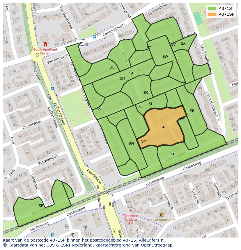 Afbeelding van het postcodegebied 4871 SP op de kaart.