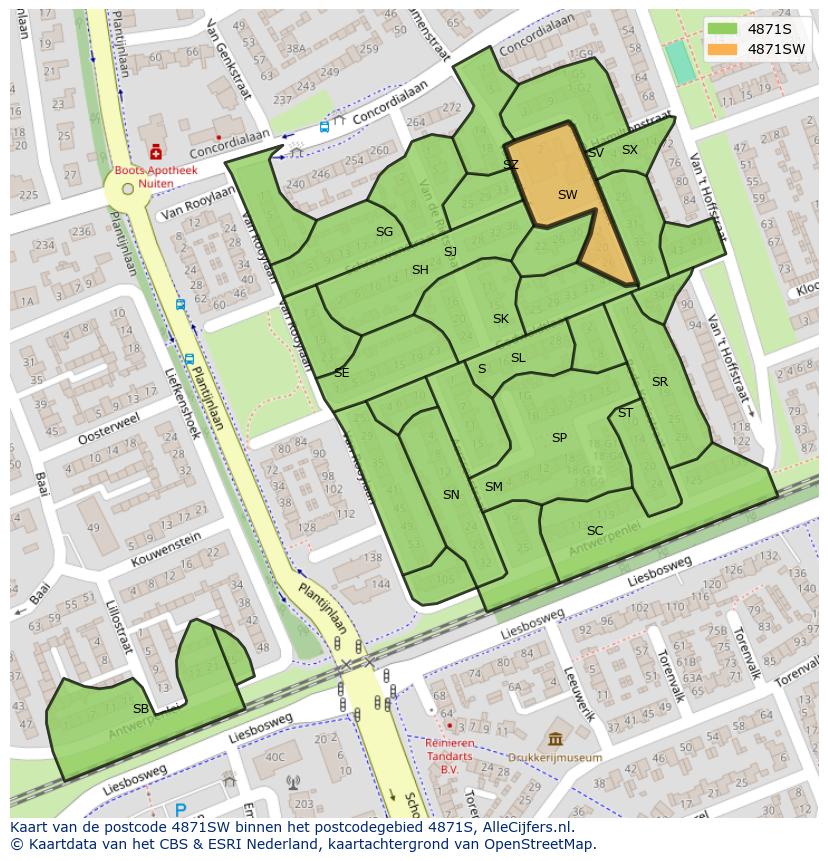 Afbeelding van het postcodegebied 4871 SW op de kaart.