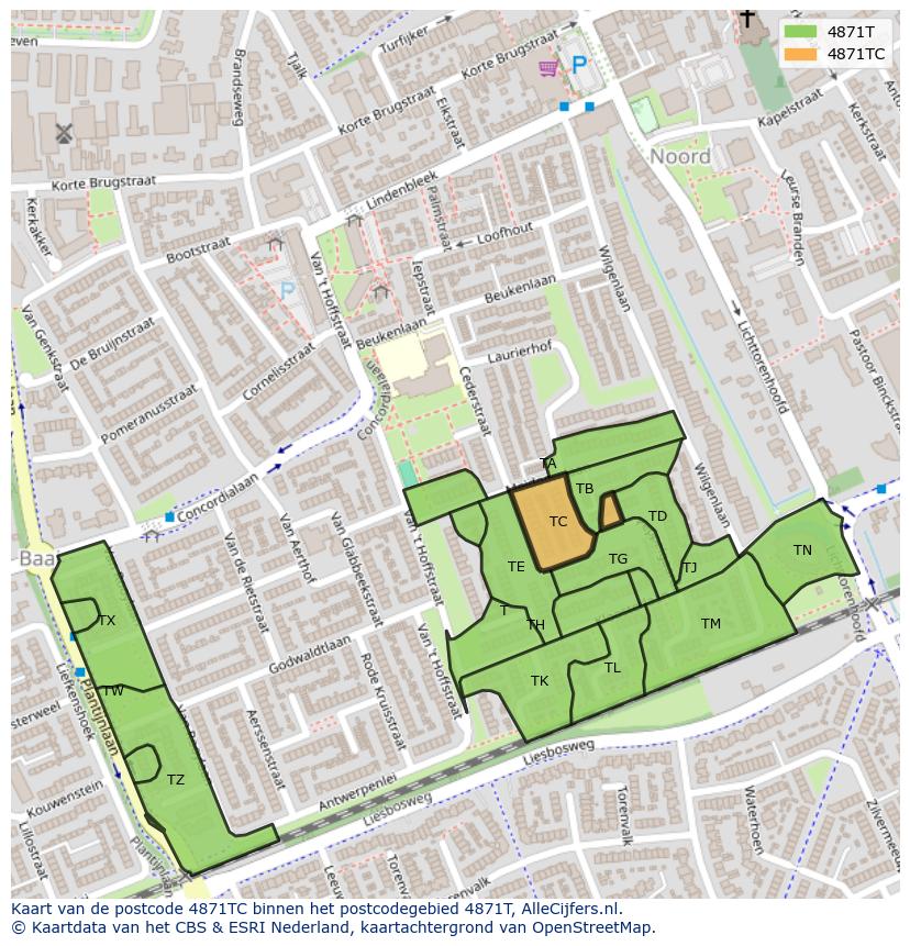 Afbeelding van het postcodegebied 4871 TC op de kaart.
