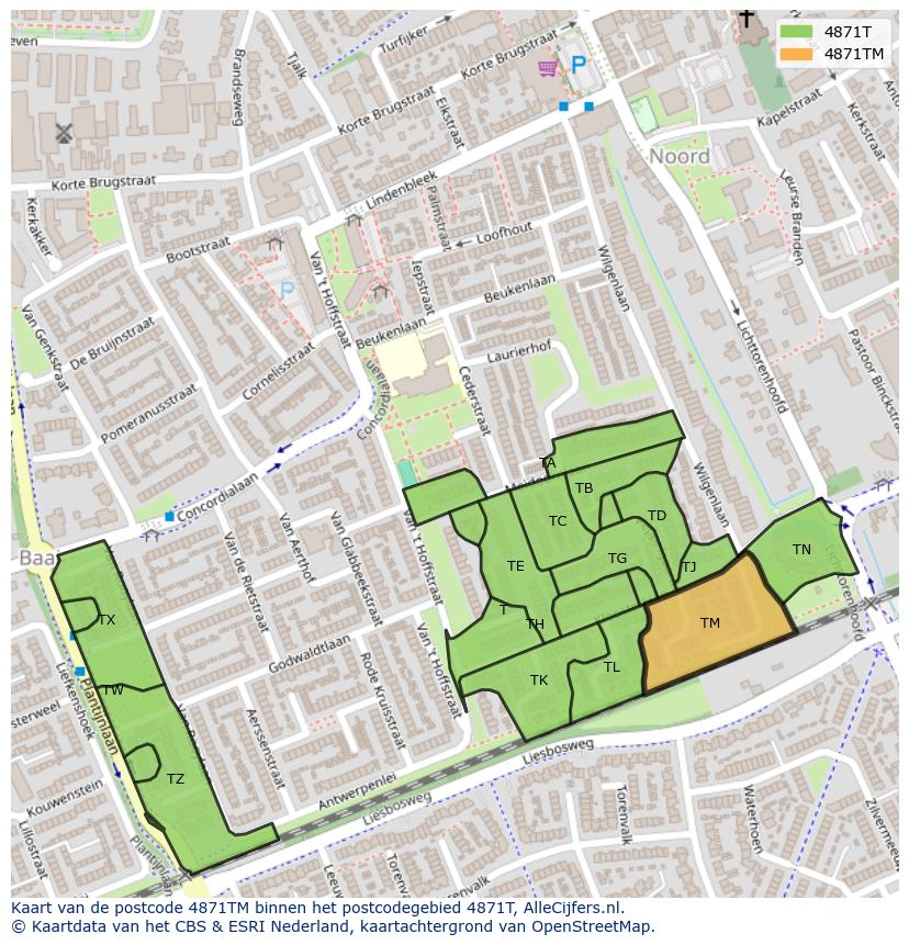 Afbeelding van het postcodegebied 4871 TM op de kaart.