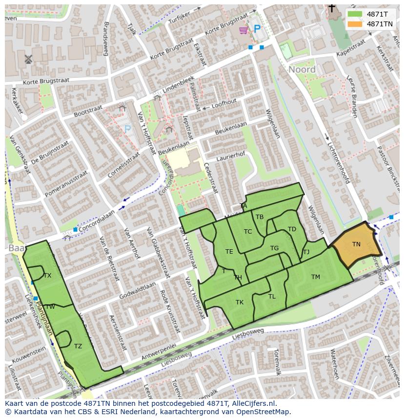 Afbeelding van het postcodegebied 4871 TN op de kaart.