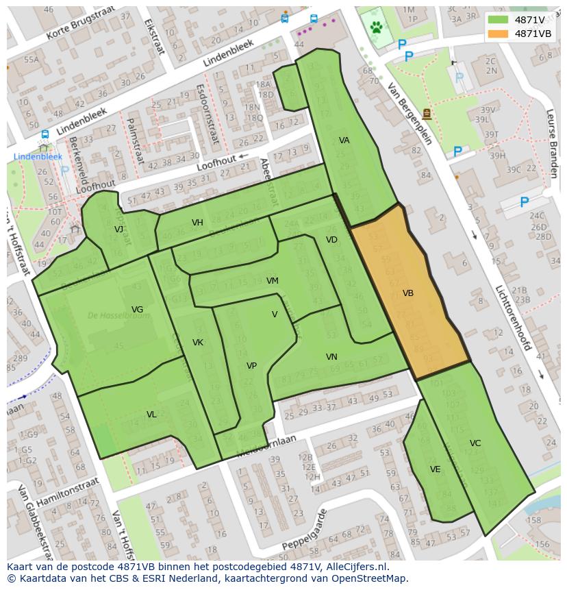 Afbeelding van het postcodegebied 4871 VB op de kaart.
