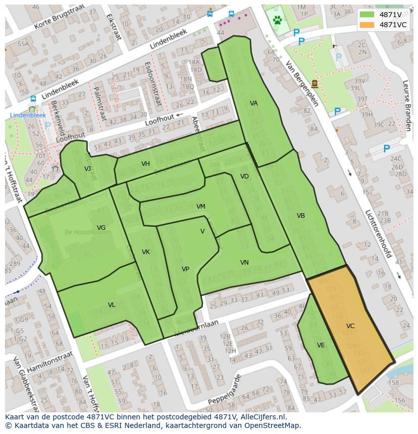Afbeelding van het postcodegebied 4871 VC op de kaart.