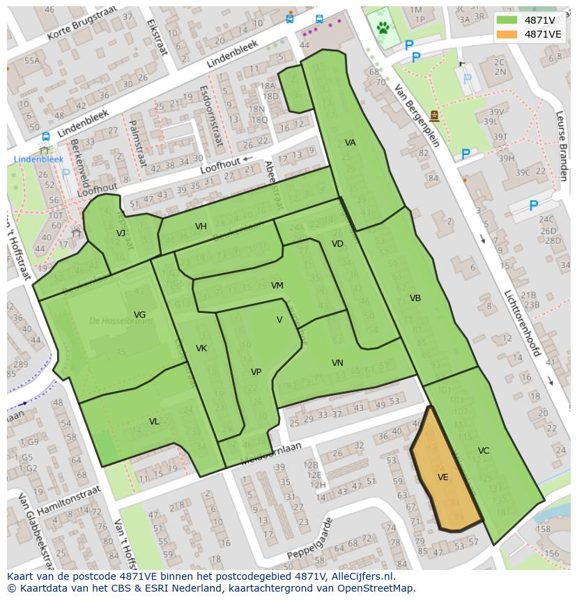 Afbeelding van het postcodegebied 4871 VE op de kaart.