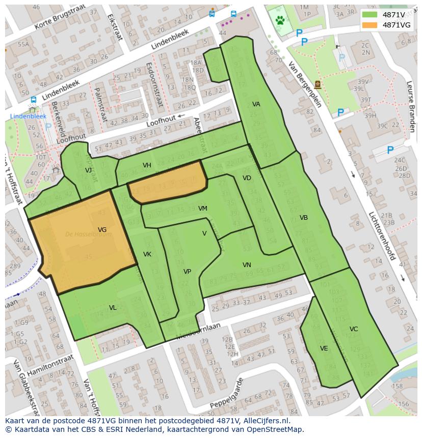 Afbeelding van het postcodegebied 4871 VG op de kaart.