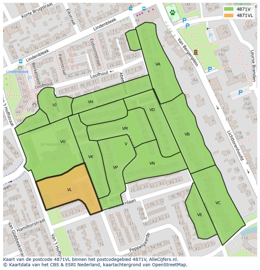 Afbeelding van het postcodegebied 4871 VL op de kaart.