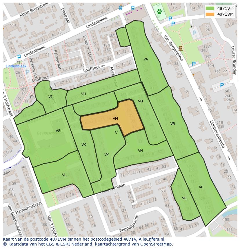Afbeelding van het postcodegebied 4871 VM op de kaart.