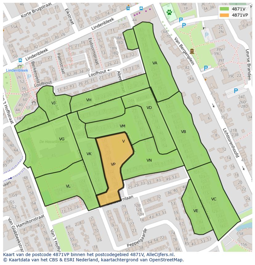 Afbeelding van het postcodegebied 4871 VP op de kaart.