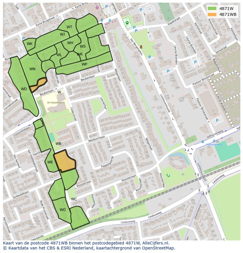 Afbeelding van het postcodegebied 4871 WB op de kaart.