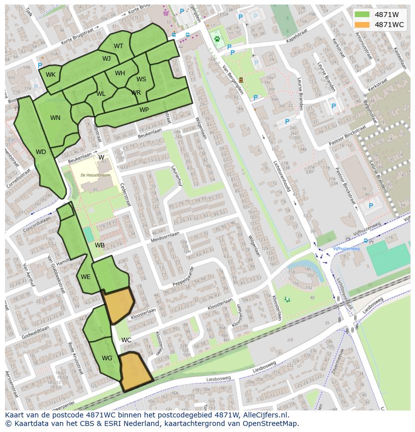 Afbeelding van het postcodegebied 4871 WC op de kaart.