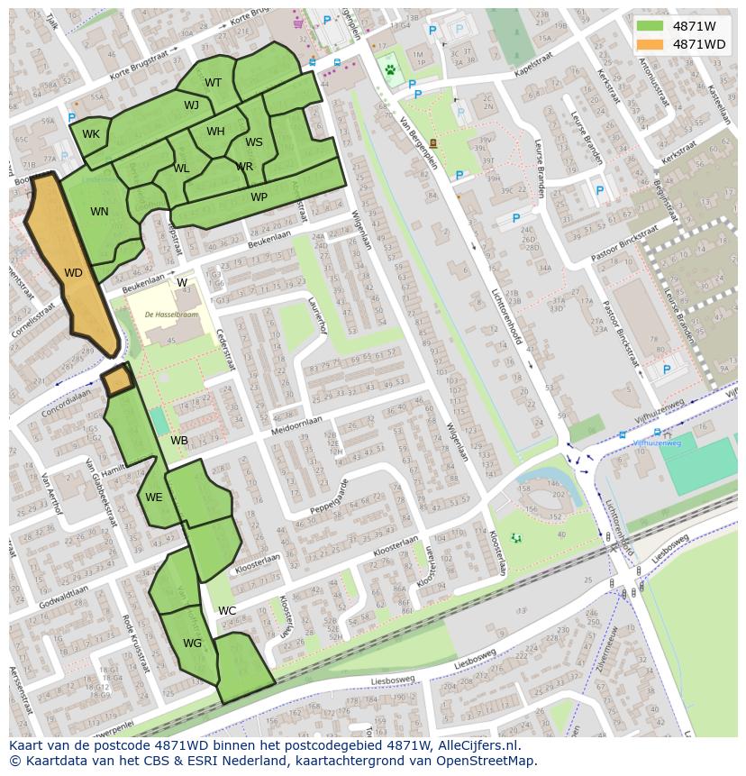 Afbeelding van het postcodegebied 4871 WD op de kaart.