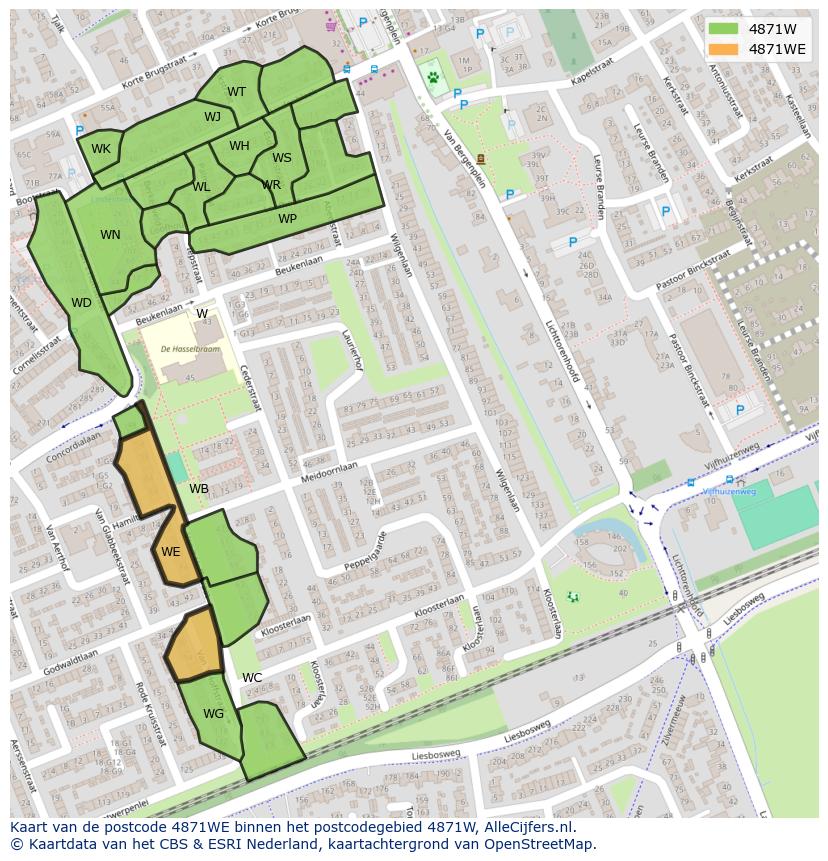Afbeelding van het postcodegebied 4871 WE op de kaart.