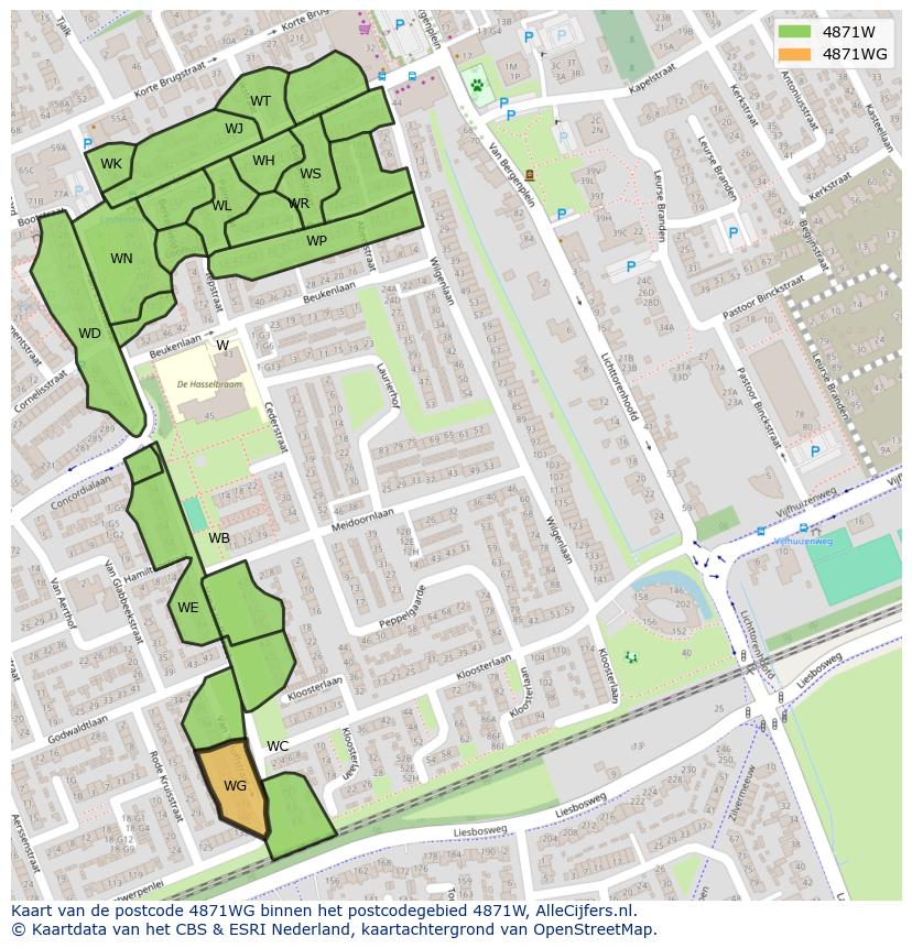 Afbeelding van het postcodegebied 4871 WG op de kaart.