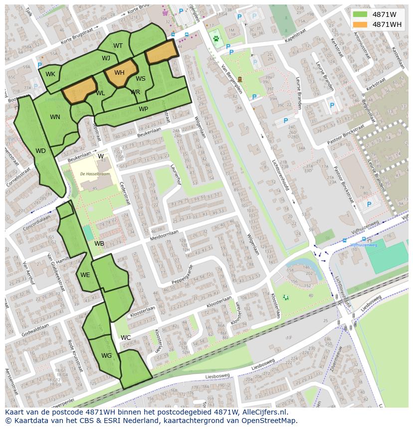 Afbeelding van het postcodegebied 4871 WH op de kaart.