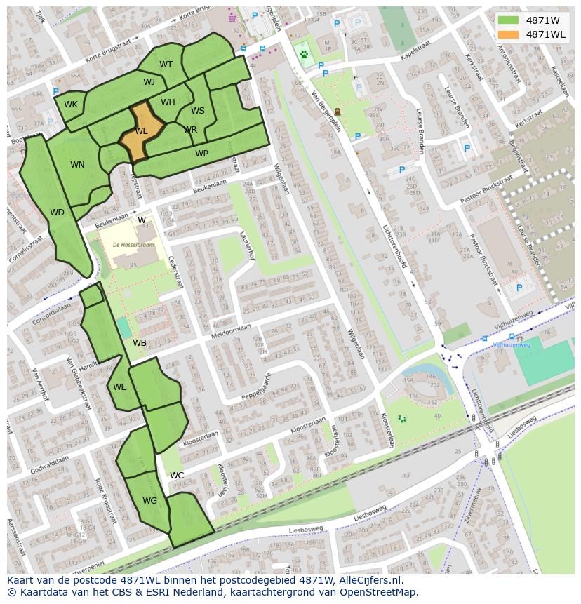 Afbeelding van het postcodegebied 4871 WL op de kaart.
