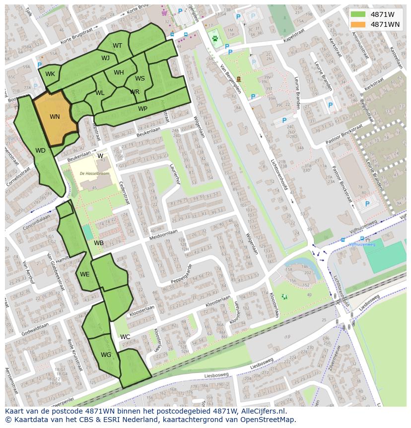 Afbeelding van het postcodegebied 4871 WN op de kaart.