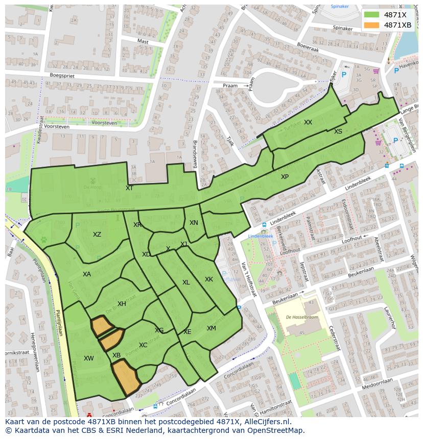 Afbeelding van het postcodegebied 4871 XB op de kaart.