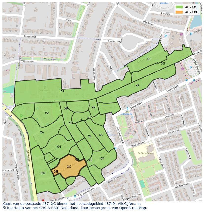 Afbeelding van het postcodegebied 4871 XC op de kaart.