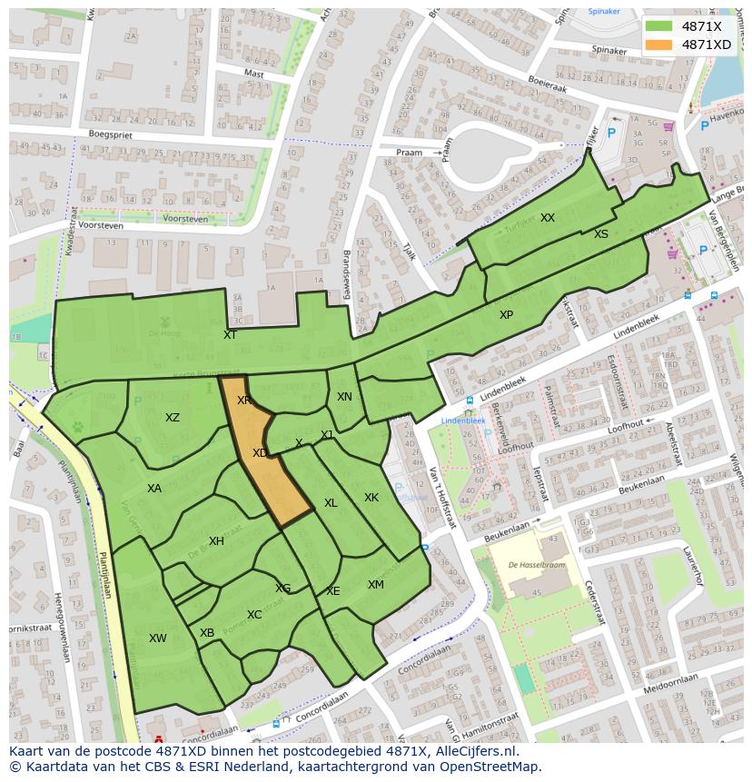 Afbeelding van het postcodegebied 4871 XD op de kaart.