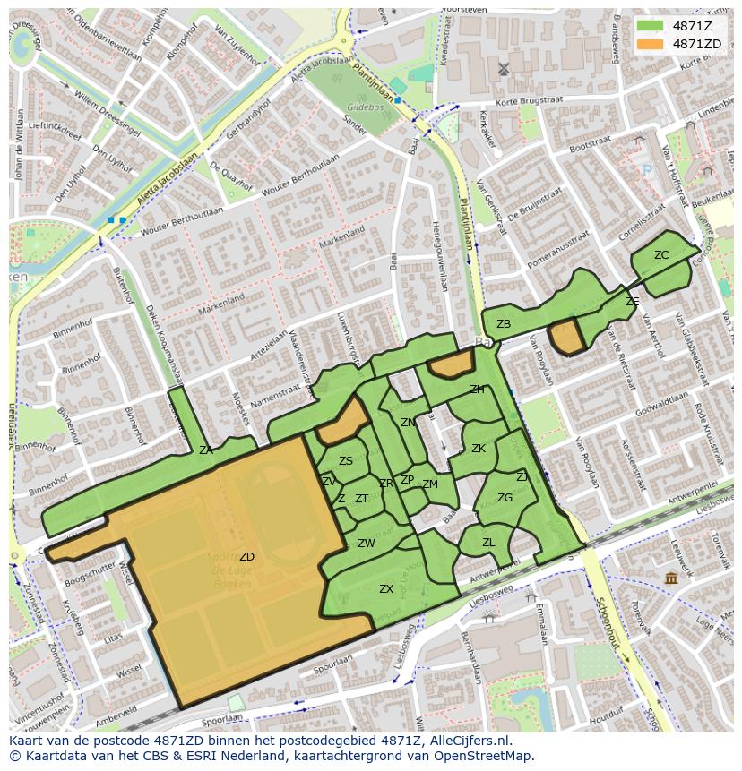 Afbeelding van het postcodegebied 4871 ZD op de kaart.