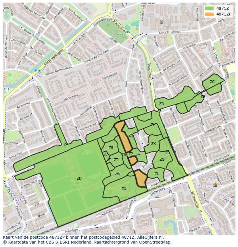 Afbeelding van het postcodegebied 4871 ZP op de kaart.