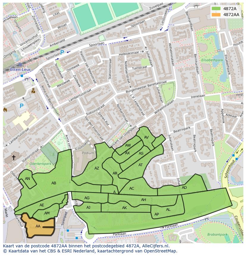 Afbeelding van het postcodegebied 4872 AA op de kaart.