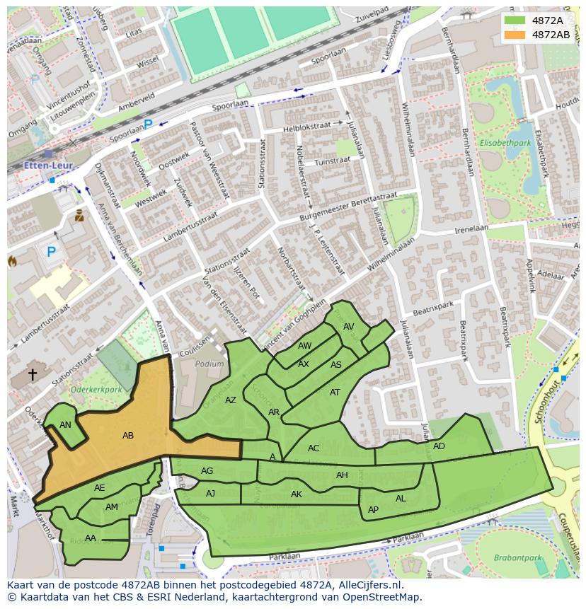 Afbeelding van het postcodegebied 4872 AB op de kaart.