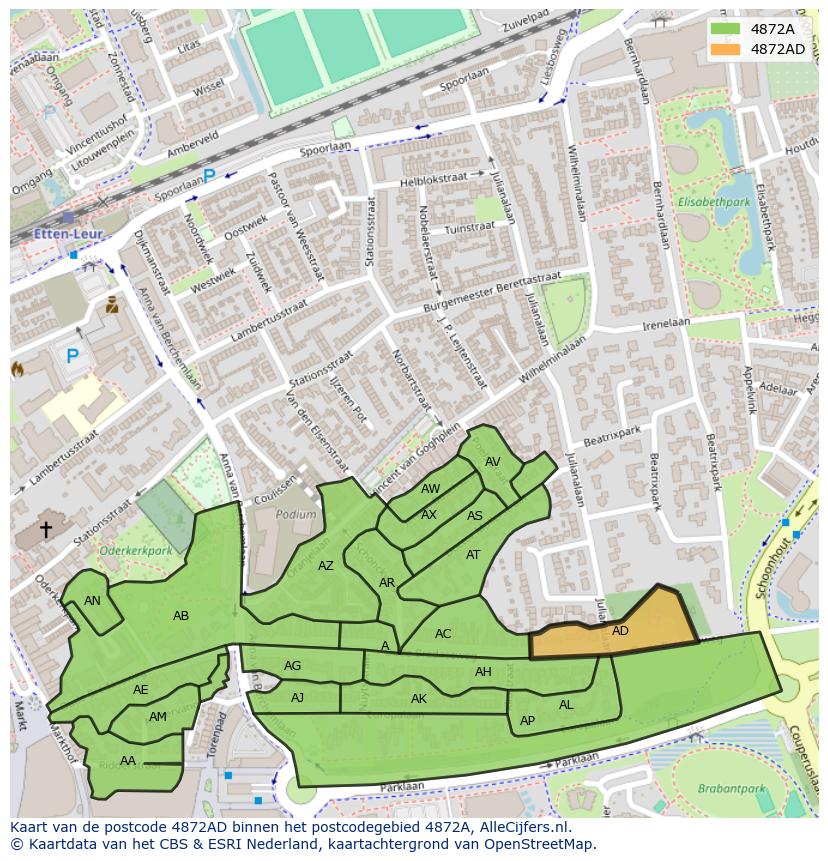 Afbeelding van het postcodegebied 4872 AD op de kaart.