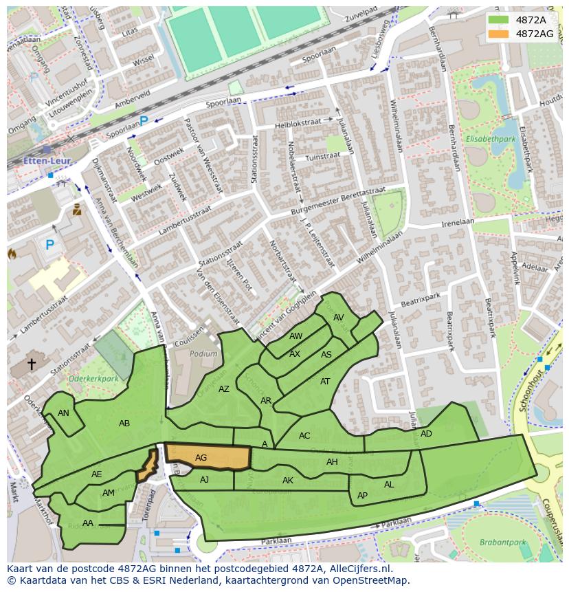 Afbeelding van het postcodegebied 4872 AG op de kaart.