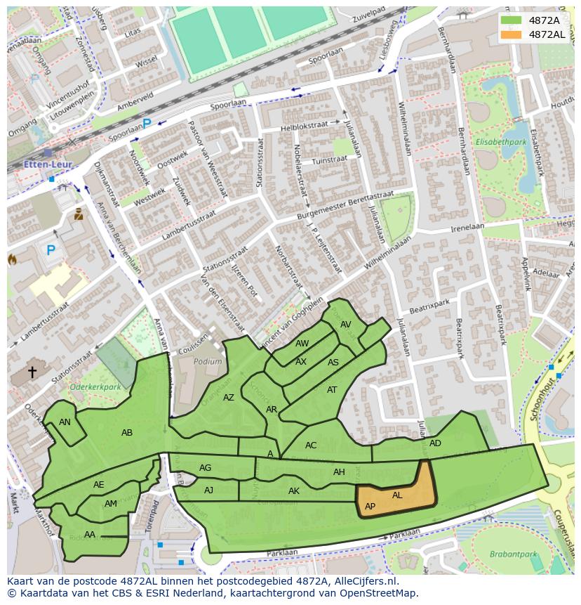 Afbeelding van het postcodegebied 4872 AL op de kaart.