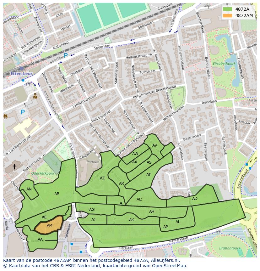 Afbeelding van het postcodegebied 4872 AM op de kaart.