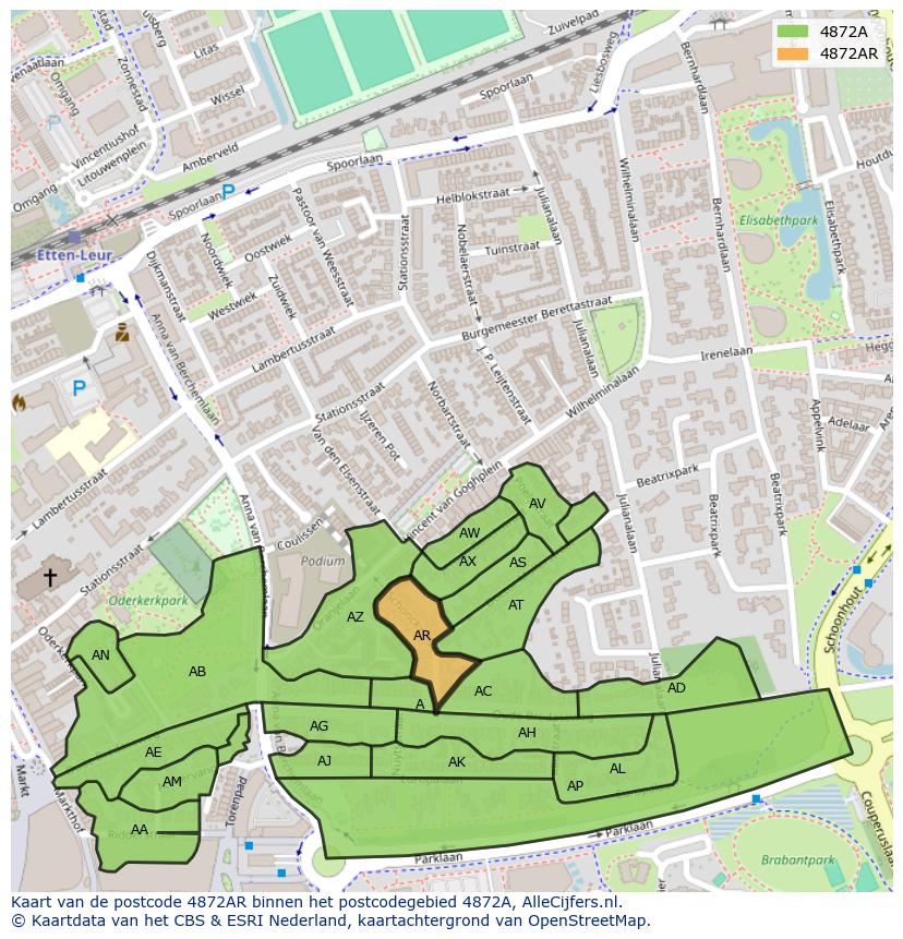 Afbeelding van het postcodegebied 4872 AR op de kaart.