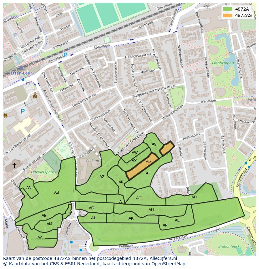 Afbeelding van het postcodegebied 4872 AS op de kaart.