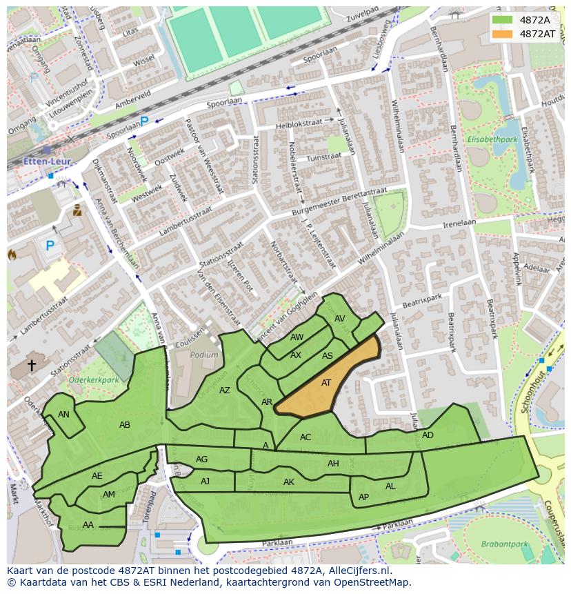 Afbeelding van het postcodegebied 4872 AT op de kaart.