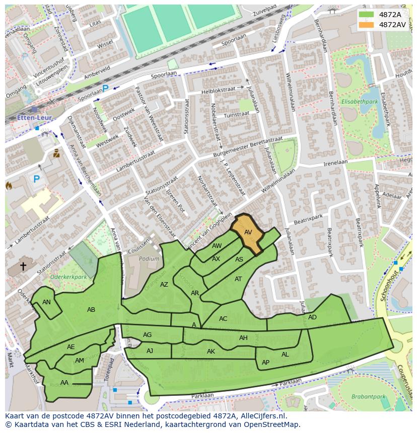 Afbeelding van het postcodegebied 4872 AV op de kaart.