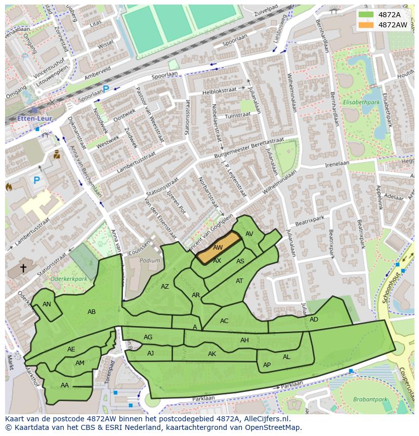 Afbeelding van het postcodegebied 4872 AW op de kaart.