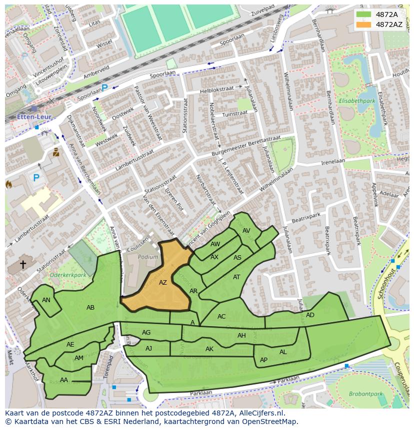 Afbeelding van het postcodegebied 4872 AZ op de kaart.