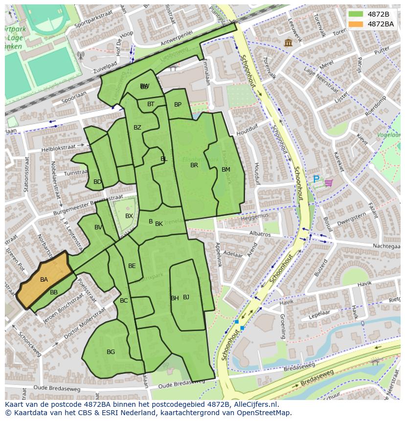 Afbeelding van het postcodegebied 4872 BA op de kaart.