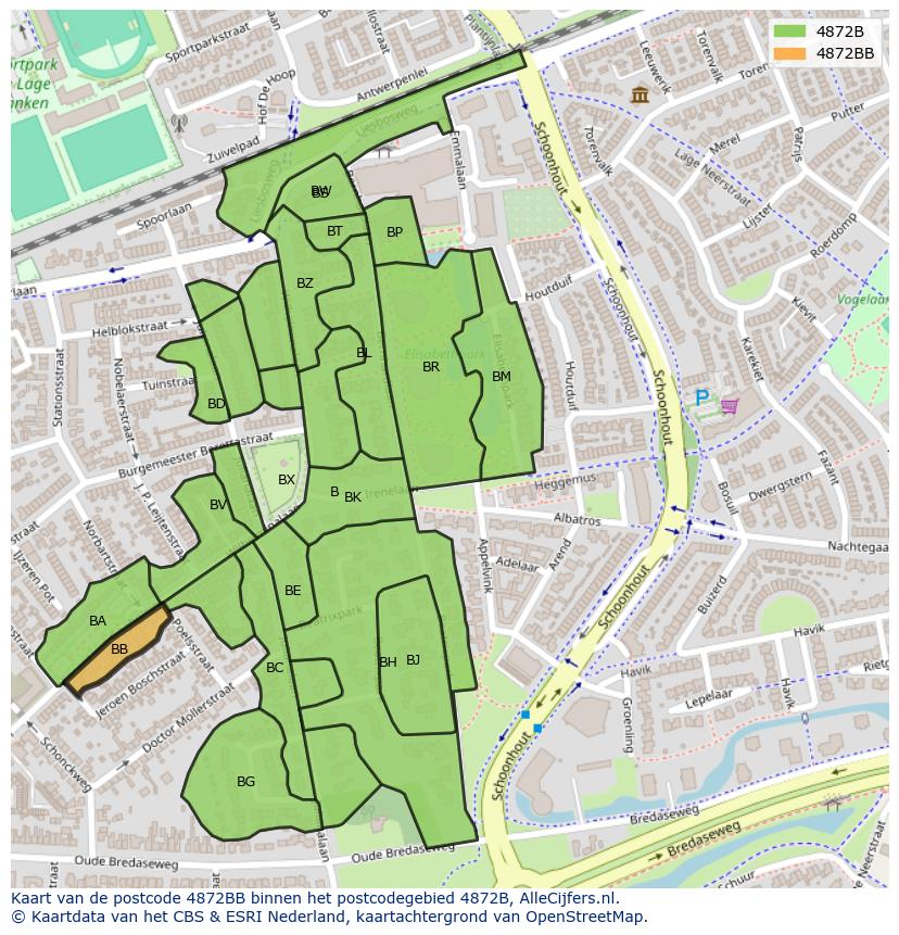 Afbeelding van het postcodegebied 4872 BB op de kaart.