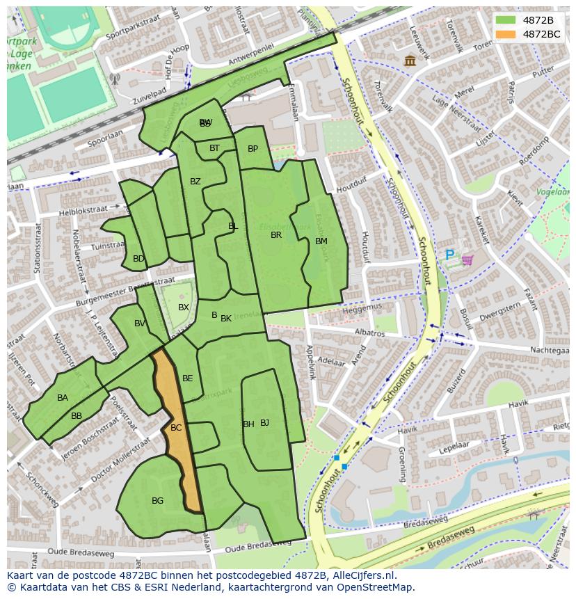 Afbeelding van het postcodegebied 4872 BC op de kaart.