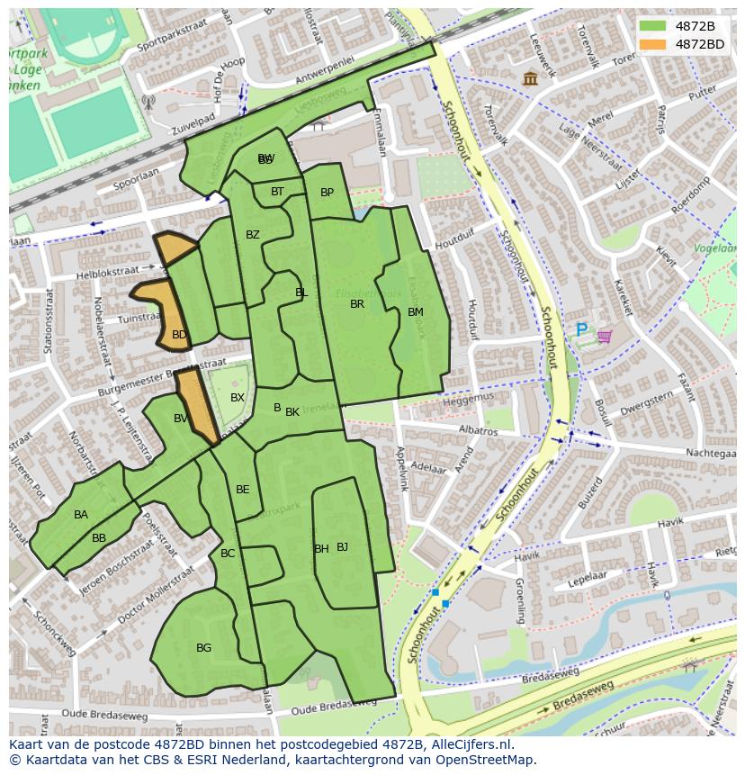 Afbeelding van het postcodegebied 4872 BD op de kaart.