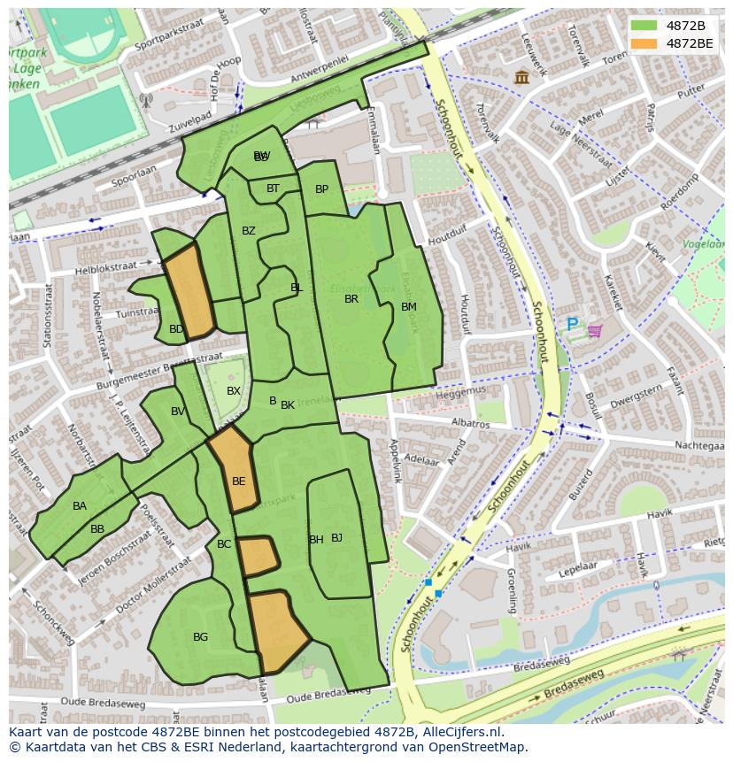 Afbeelding van het postcodegebied 4872 BE op de kaart.
