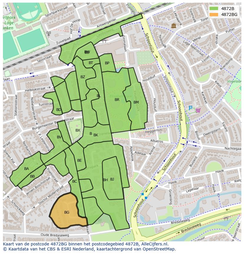 Afbeelding van het postcodegebied 4872 BG op de kaart.