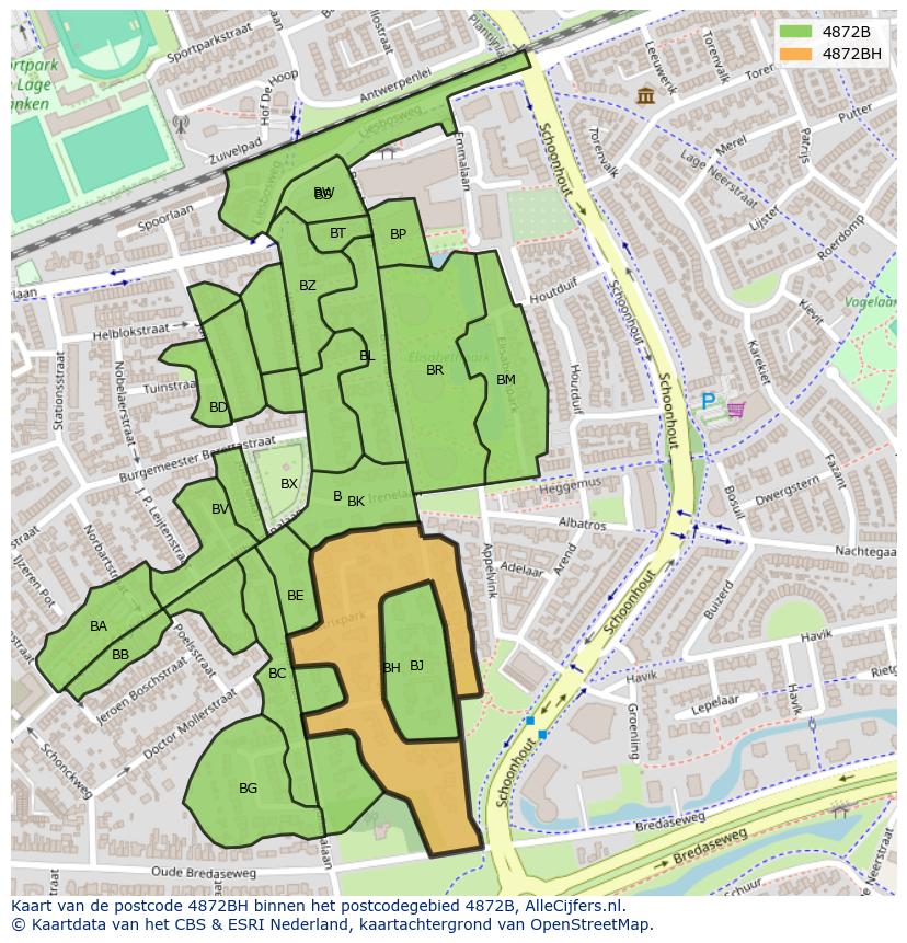 Afbeelding van het postcodegebied 4872 BH op de kaart.