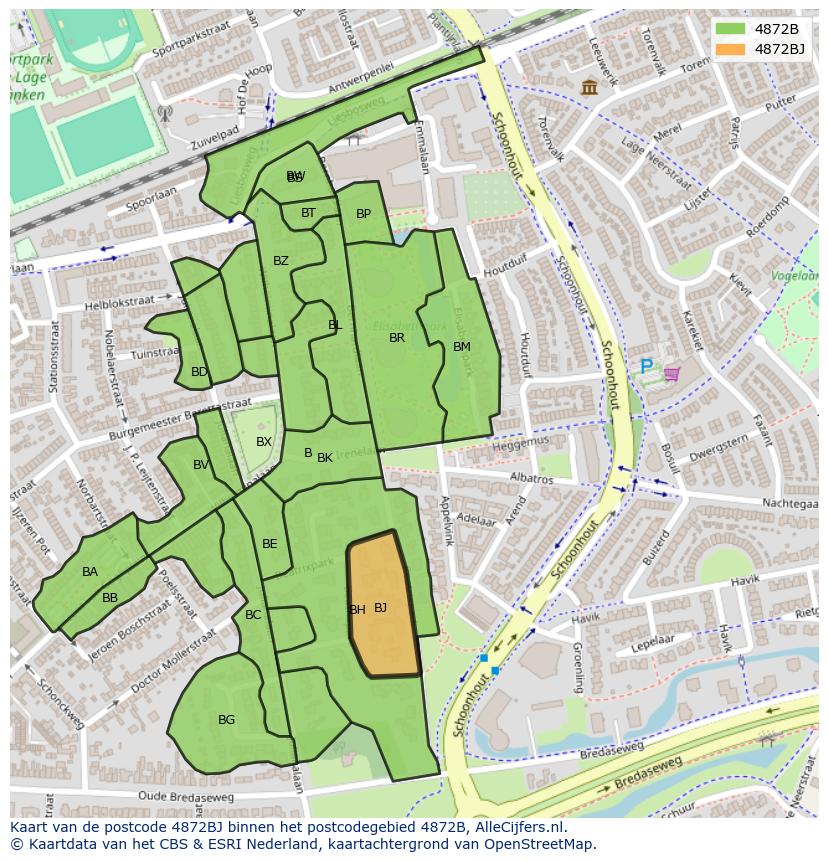 Afbeelding van het postcodegebied 4872 BJ op de kaart.